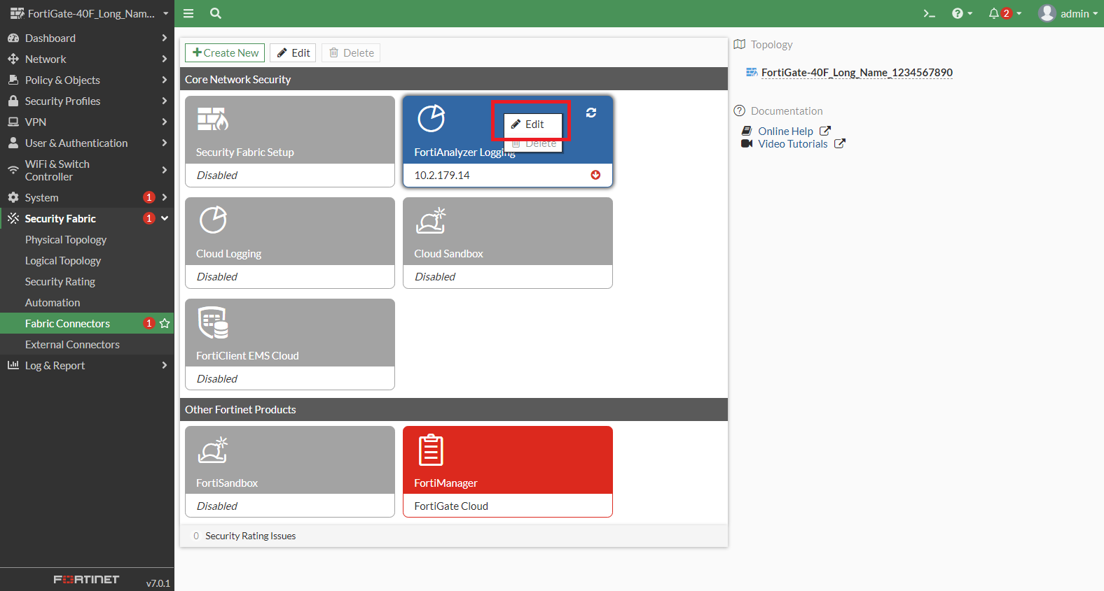 Security Fabric Authorization 7 0 1 FortiAnalyzer 7 0 0